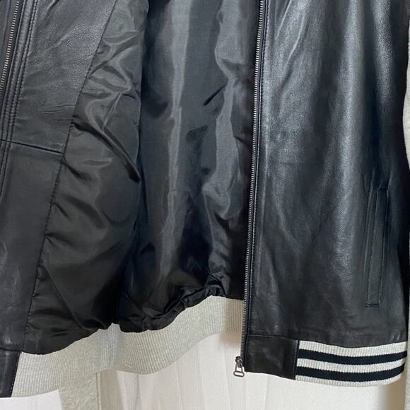 Townsen Leather Bomber Jacket Womens Small Black Gray Varsity Casual EUC - Picture 7 of 11